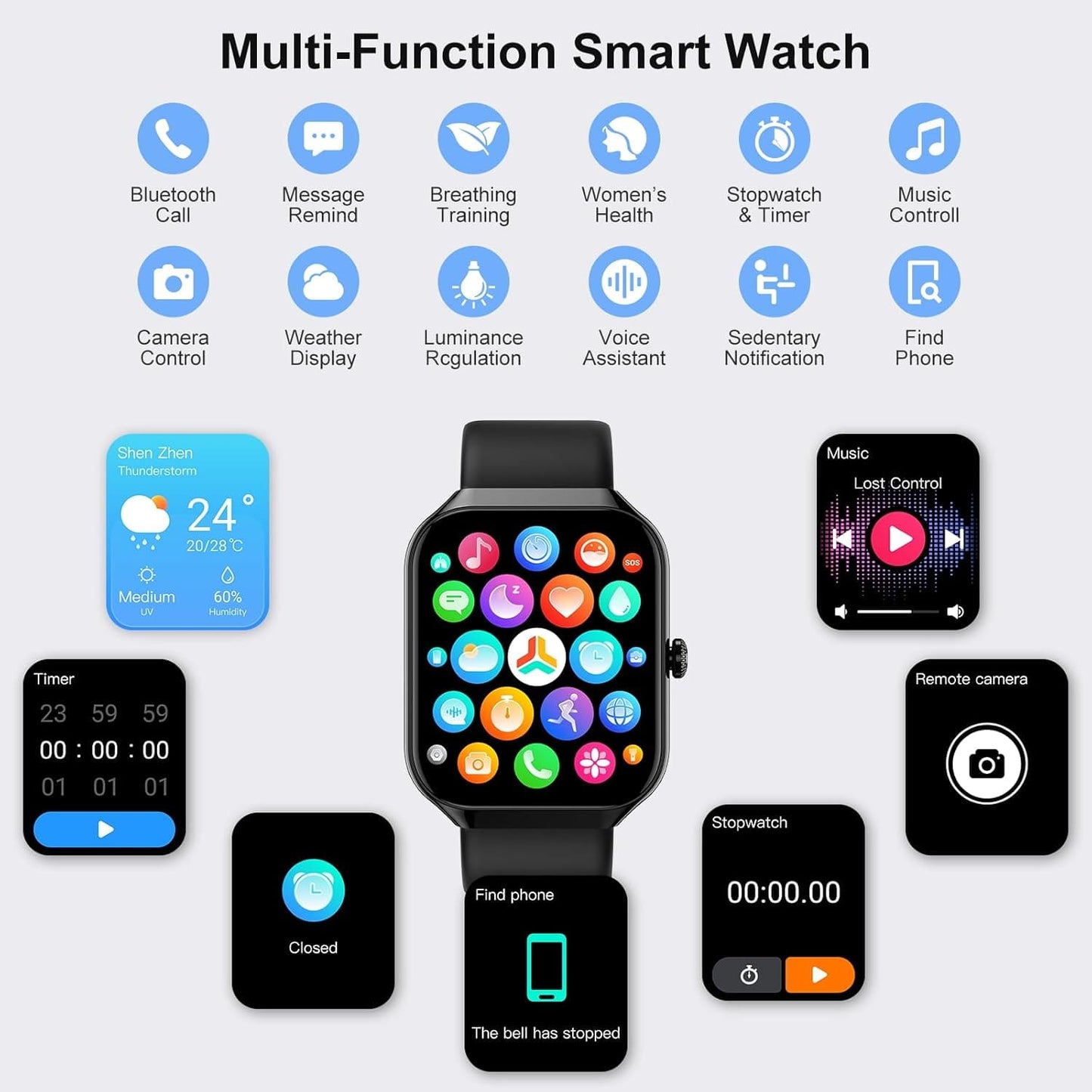 Montre Connectée TitanFit X - Appels Bluetooth, 113+ Modes Sport, Suivi Santé, Étanche IP68, Écran HD 1.96"