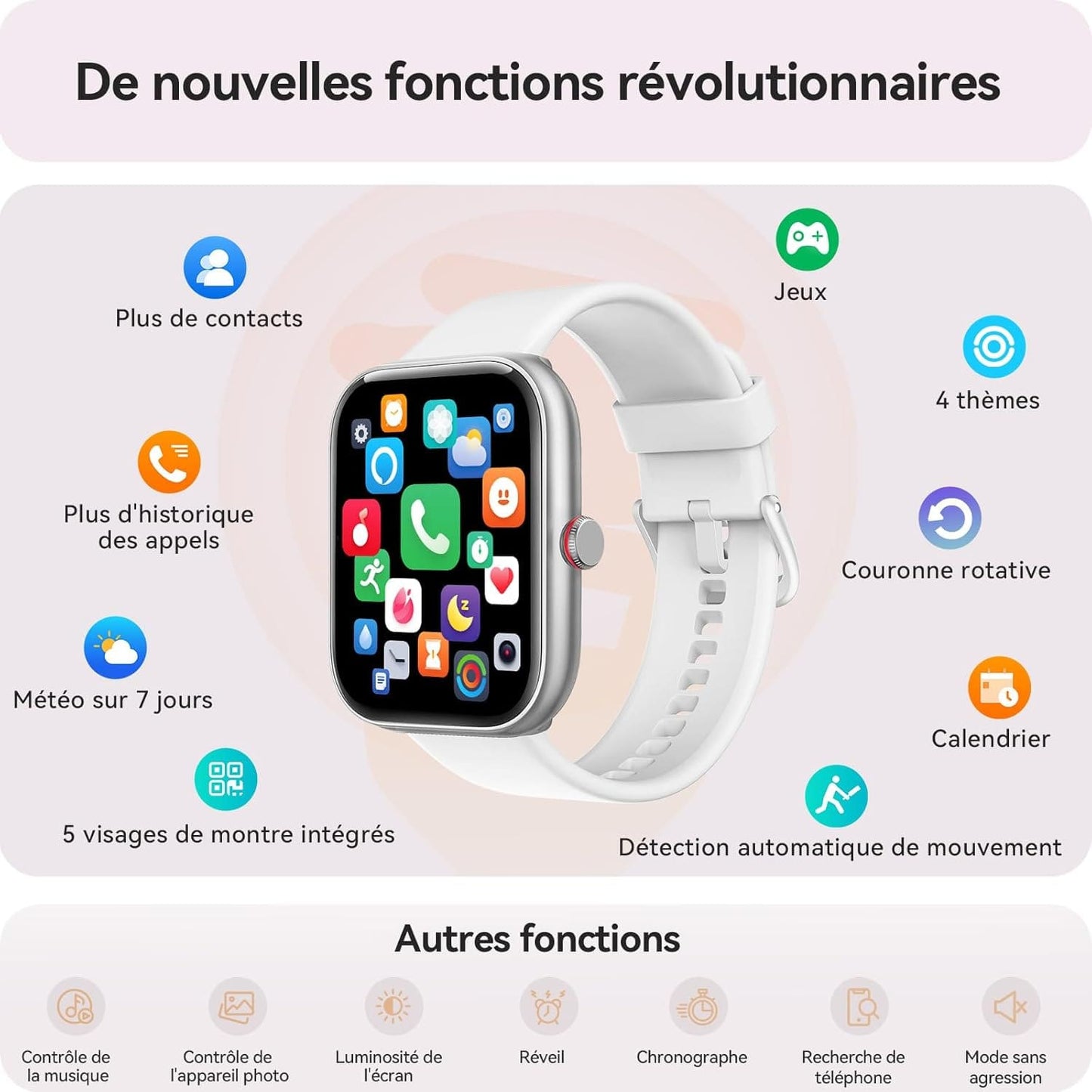 Montre Connectée NeoFit - Appels Bluetooth, Alexa, SpO2, Podomètre, Étanche IP68
