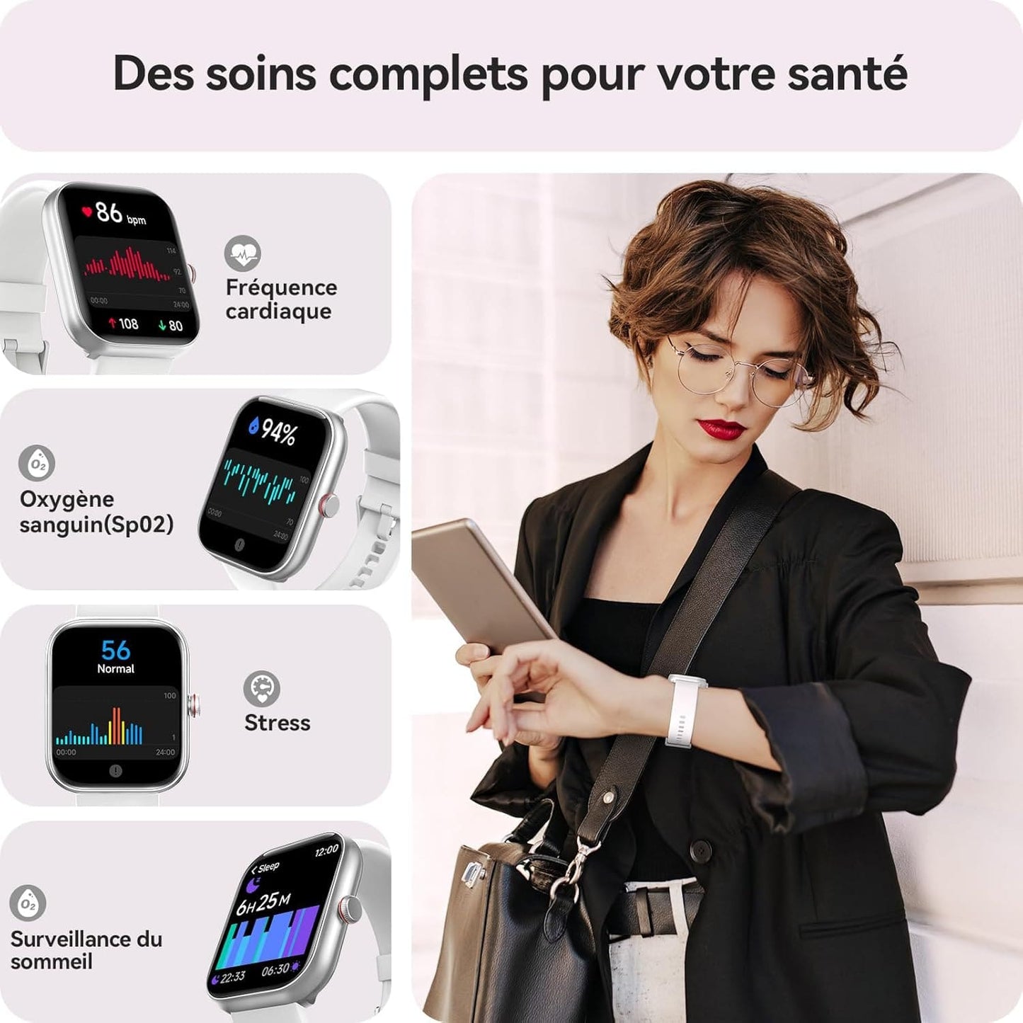 Montre Connectée NeoFit - Appels Bluetooth, Alexa, SpO2, Podomètre, Étanche IP68
